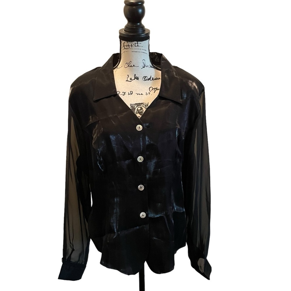 Piacere Chiffon blouse Metallic Black Plus Size 24 Sheer Sleeves Formal Dazzle